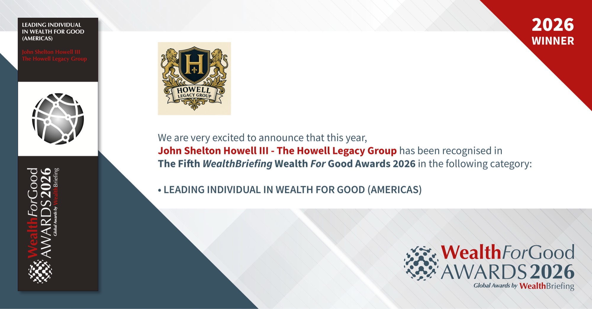 John Shelton Howell III — Wealth For Good Awards 2026 Winner, Leading Individual in Wealth For Good